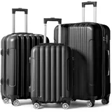 LEADZM Kofferset 3 Teilig, Hartschale Reisekoffer mit 4 Rollen, Handgepäck, ABS-Trolley-Koffer, Schwarz