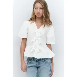Gina Tricot - Y tie peplum top - Oberteile - Weiß - 170 - Mädchen - Weiß - 170