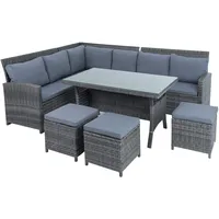 ESTEXO Polyrattan Lounge Set in luxuriöser Optik bestehend aus 1 Couch, 3 Hockern und 1 Tisch, inklusive Sitzpolster, grau