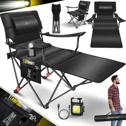 KESSER® Campingliege Campingstuhl 2in1 bis 160kg   Feldbett klappbar   Campingbett faltbar extra breit   Campinglicht & Getränkehalter + Aufbewahrungstasche & Transporttasche   Angelliege verstellbar