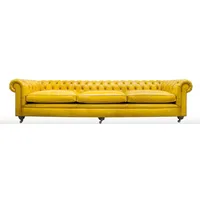 Casa Padrino Luxus Chesterfield 3er Sofa Gelb 320 x 110 x H. 71 cm - Luxus Leder Möbel