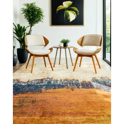 Kadima Design Wohnzimmerteppich künstlerisch  160x230 cm, Florhöhe 9 mm, Gesamthöhe 12 mm  Orange-Blau  Strapazierfähig  Juterücken  LODI-Adda