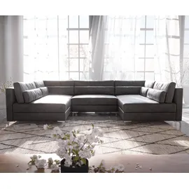 DeLife Wohnlandschaft Elio 300x185 cm Lederimitat Vintage Anthrazit mit Hocker