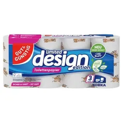 Gut und Günstig Toilettenpapier »sooo weich limited design edition « 3-lagig 8 Rollen schwarz