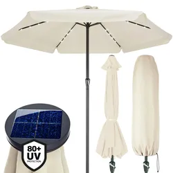 Kingsleeve Sonnenschirm LED Beleuchtung UV Schutz 80+ Schhutzhülle Solar Kurbel 330cm wasserabweisend creme