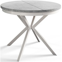 Runder Esszimmertisch BERG, ausziehbarer Tisch Durchmesser: 120 cm/200 cm, Wohnzimmertisch Farbe: Hellgrau, mit Metallbeinen in Farbe Weiß