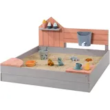 Muddy Buddy Holzsandkasten Cozy House mit Dach warmgrau/puderrosa