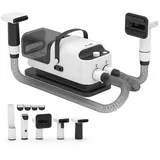 ibettertec Hundeschermaschine mit Staubsauger leise Schermaschine mit 5 Pflegewerkzeugen, für Hunde Katzen Haustiere Weiß schwarz