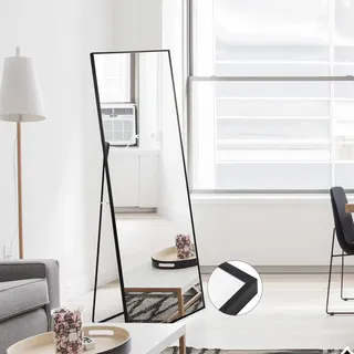 LONELYO Ganzkörperspiegel, Standspiegel mit, Stand- und Wandmontierbar – Aluminiumrahmen und gehärtetes Glas, Ideal für Schlafzimmer, Wohnbereich, Flur oder Badezimmer, 150x40cm