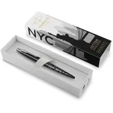 Parker Jotter New York City (NYC) Schwarz in silberner Ausführung | Blaue Tinte Geschenkbox
