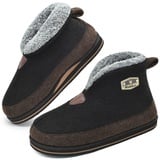 KuaiLu Hausschuhe Boots Herren Winter Filz Hausstiefel Warme Plüsch Flauschige Fell Hüttenschuhe Kuschel Geschlossen Hohe Slippers Männer Filzhausschuhe Rutschfest Indoor Feste Sohle Schwarz 48 - 48 EU