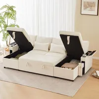 Merax Ecksofa, U-förmiges Schlafsofa 4-Sitzer, Umwandelbares Sofa mit Bettkasten, Schlaffunktion, Kissen, Couchgarnitur, Couch Chenille, Beige - Beige