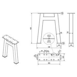 SOTech Bankgestell H-Form 50 x 50 mm 42 x 30,5 cm