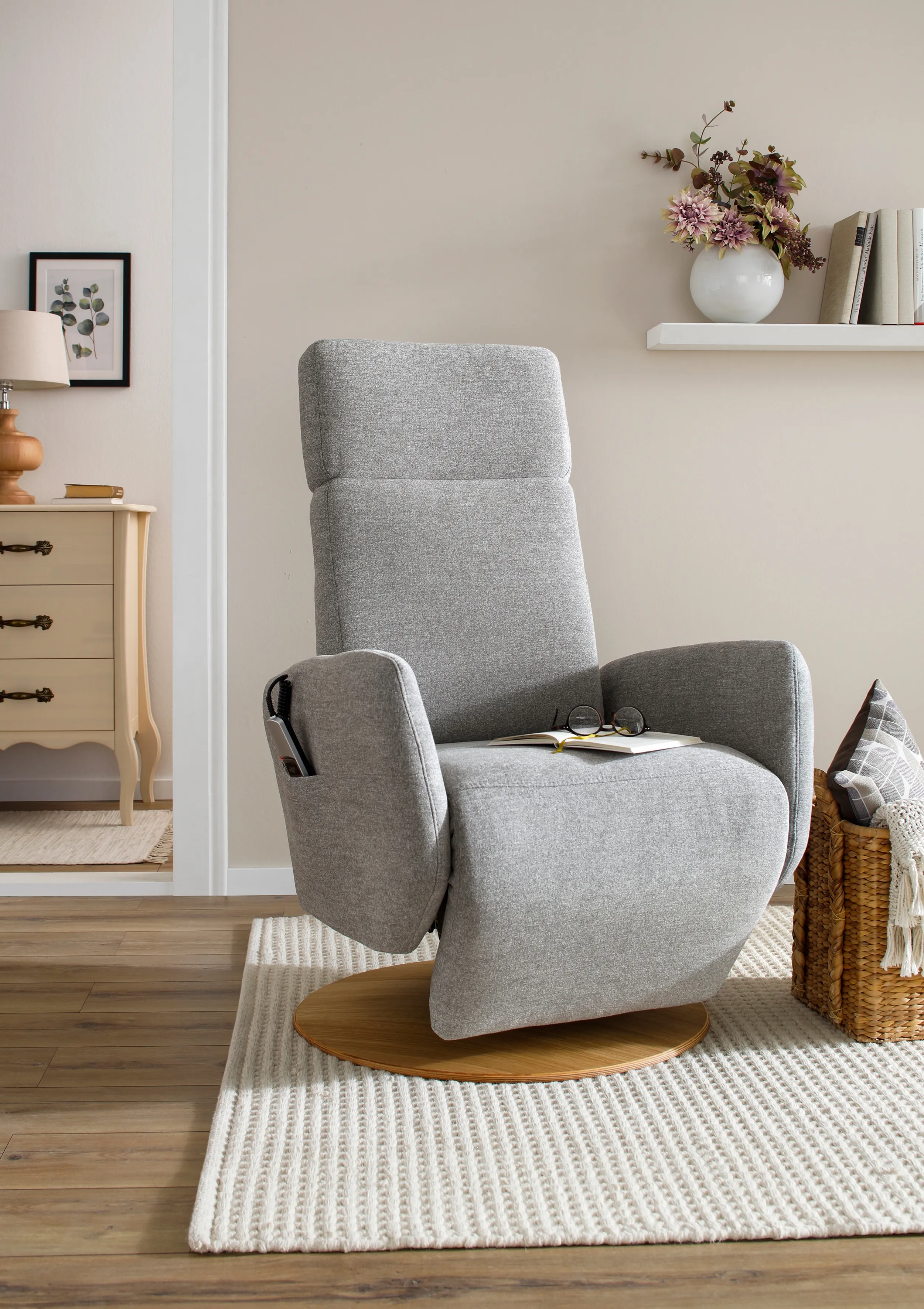 TV-Sessel SIT & MORE "Kobra", grau, B:71cm H:110cm T:82cm, Webstoff (100% Polyester), Luxus-Microfaser Euphoria (100% Polyester), Luxus-Microfaser Vintage (100% Polyester), Sessel, wahlweise mit 2 Motoren, 2 Motoren und Akku oder mit 2 Motoren