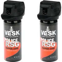 Pfefferspray 2X 50ml VESK Police RSG in verschiedenen Sprüharten: Weitstrahl Breitstrahl Gel Schaum EXTREM stark hochwertiger Sprühkopf mit patentiertem Federdeckel (2X Breitstrahl (Cone))