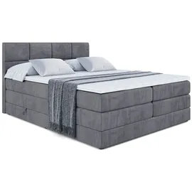 altdecor Boxspringbett mit 2 Matratzen und Topper - 160x200 cm - ARDENI KING - Dunkelgrau Samt - Polsterbett mit, H3- und H4- Matratzen, Bettkasten... - Dunkelgrau