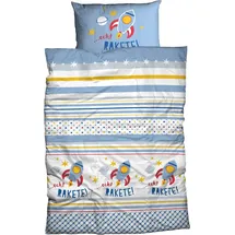 ADELHEID Kinderbettwäsche "Echt Rakete", blau (hellblau), B/L: 100cm x 135cm, 1 Stk., 1 Stk., Renforcé, B/L: 40cm x 65cm, Renforcé, Obermaterial: 100% Baumwolle, Bettwäsche, abgepasstes Kissen mit Rakete
