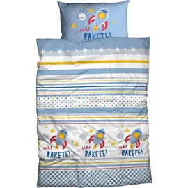 ADELHEID Kinderbettwäsche "Echt Rakete", blau (hellblau), B/L: 100cm x 135cm, 1 Stk., 1 Stk., Renforcé, B/L: 40cm x 65cm, Renforcé, Obermaterial: 100% Baumwolle, Bettwäsche, abgepasstes Kissen mit Rakete