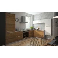 Küchenzeile 290x170cm L-Form 10-tlg. grau / permbroke - ares white Küchenblock Komplett Küche