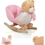 Moni Plüsch Schaukeltier Bär rosa WJ-635 mit Handgriffe aus Holz ab 12 Monate