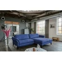 KAWOLA Sofa MALTA Ecksofa Stoff blau mit motorischer Relaxfunktion und Kopfstütze Recamiere rechts - Blau