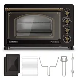TurboTronic by Z-Line Minibackofen 2000 W 45 l Mini Backofen Retro mit Umluft Drehspieß Grill Pizzaofen, Retro-Design, Umluftfunktion, Drehspieß schwarz