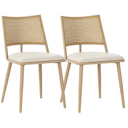 Merax PU-Sitz, Rattan-Rückenlehne, 4er-Set, Wohnzimmer, Schlafzimmerstuhl, Beige