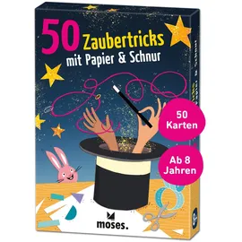 Moses Moses. 50 Zaubertricks mit Papier & Schnur – Geniale Beschäftigung für Kinder ab 8 Jahren, Zauberkasten-Ersatz mit 50 kinderleichten bis anspruchsvolleren Magier Ideen für eine Zaubershow