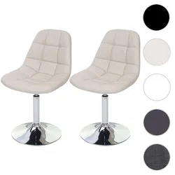 2er-Set Esszimmerstuhl HWC-A60, Stuhl Drehstuhl, Chrom ~ Kunstleder creme