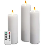 Da by LED-Kerze, analoges Flammen-Kerzenlicht, batteriebetriebenes Kerzenlicht, Fernbedienungs-Timer-Funktion, echtes Wachs. 3er-Set.