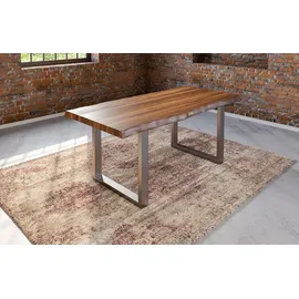 sam möbel gmbh Esstisch Baumkante Massiv Akazie nussbaumfarben 300x100 U-Gestell Silber UTRECHT - Braun