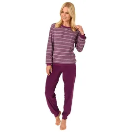 RELAX by Normann NORMANN Frottee Pyjama langarm Schlafanzug Bündchen Streifen - 50154 in rot | 36-38