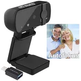 Somikon 4K-USB-Webcam mit Linsenabdeckung und USB-A-auf-USB-Typ-C-Adapter