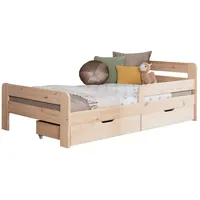 TICAA Einzelbett Kinderbett Jugendbett, Bennet mit Schubkasten Rausfallschutz & Lattenrost für Schlafzimmer, Kinderzimmer Kiefer Massivholz Bettgestell 90 x 200 cm