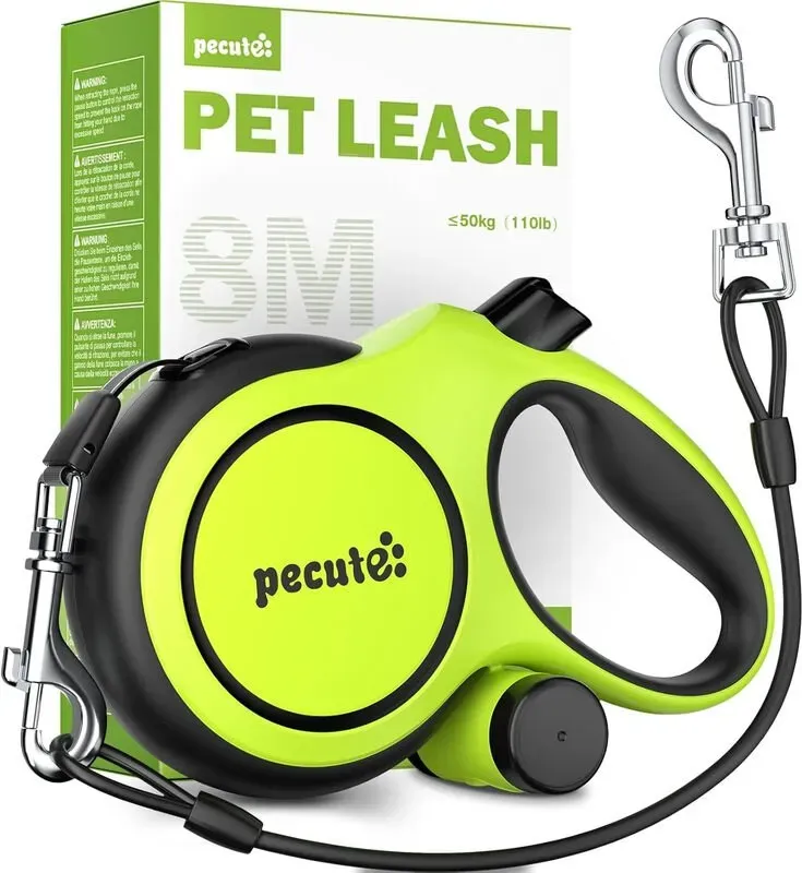 Pecute Instant-Control-Serie 8 m Hundeleine mit Rolle, Stahlseil und Abfallbeutel-Spender - Grün