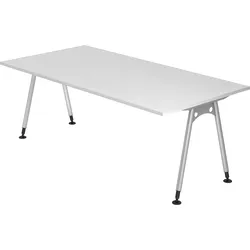 bümö manuell höhenverstellbarer Schreibtisch 200x100 cm in weiß - PC Tisch höhenverstellbar & groß, höhenverstellbarer Tisch Büro, großer