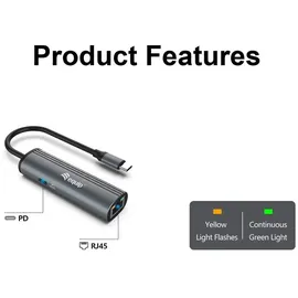 Equip USB-C-auf-RJ45-Gigabit-Netzwerk + PD-Adapter - Schwarz/Grau