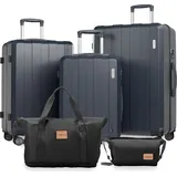 VALLSERO Trolleyset Koffer-Set(M,L,XL) + Schulranzen, Kosmetiktaschenset Hartschalen-Koffer, Rollkoffer Hartschalen Trolley , Handgepäck Schwarz... - Schwarz