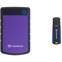 Transcend TS4TSJ25H3P 4TB Portable, Externe Festplatte (HDD) in Purple (lila) mit Backup-Funktion und Schutzhülle, robust Plug und Play & 128GB JetFlash 810 USB 3.1 Gen 1 USB Stick TS128GJF810, Lila