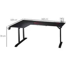 Homcom Gaming Tisch L-Förmig MDF Metall Schwarz Rot 168 x 109 x 78 cm