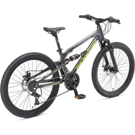 Bikestar Kinder Fahrrad Aluminium Fully Mountainbike 21 Gang Shimano, Scheibenbremse ab 9-14 Jahre | 24 Zoll Kinderrad Vollgefedert, MTB | Schwarz