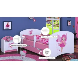 HAPPY BABIES Kinderbett Happy Kinderbett mit Rausfallschutz und Bettschublade Bett für Mädchen 160x80 mit Matratze Weiß Rose Bett Prinzessin - Rosa