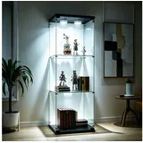 Simurq Glasvitrine mit LED Beleuchtung Standvitrine mit Glastür,Eckvitrine Glas (1-2 Packungen, Vitrinenschrank mit 1 türen,Schloss) Glas vitrine aus Gehärtetes Glas,Sammlervitrine Stehend schwarz 42 cm x 125 cm x 36 cm