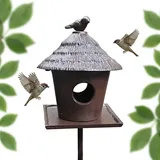 Relaxdays Vogelfutterhaus mit Ständer, Gusseisen, Futtersilo, Garten & Terrasse, Wildvögel füttern, Vogelhaus,