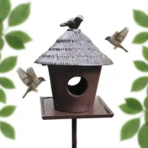 Relaxdays Vogelfutterhaus mit Ständer, Gusseisen, Futtersilo, Garten & Terrasse, Wildvögel füttern, Vogelhaus,