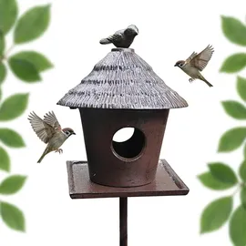 Relaxdays Vogelfutterhaus mit Ständer, Gusseisen, Futtersilo, Garten & Terrasse, Wildvögel füttern, Vogelhaus,