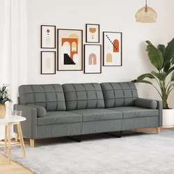 Sofa 3-Sitzer mit Zierkissen Dunkelgrau 210 cm Stoff