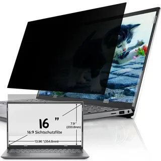IPROKKO Laptop Sichtschutzfolie 16 Zoll, Abnehmbarer Sichtschutz Seitenverhältnis 16:9 Anti Blaulicht Blendschutz Blickschutzfolie Displayschutz Blickschutzfilter für Hp/Dell/Acer/Lenovo/ThinkPad/Asus