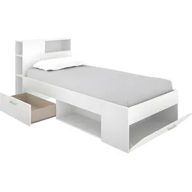 dekit Bett, mit Kopfteil, Stauraum & Schublade - 90 x 190 cm, - Weiß, - LEANDRE