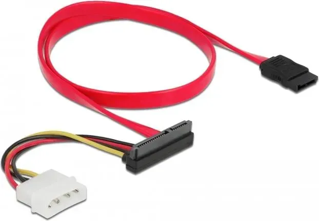 Delock Kabel SATA 6 Gb/s 7 Pin Buchse + Molex 4 Pin Strom Stecker > SATA 22 Pin Buchse oben gewinkelt 50 cm, Interne Kabel (PC)